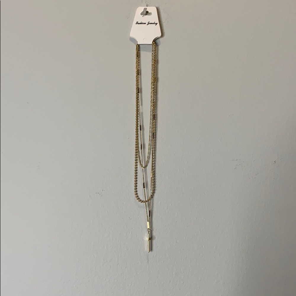 NEW TRIPLE GOLD CROSS AND CHAIN NECKLACE